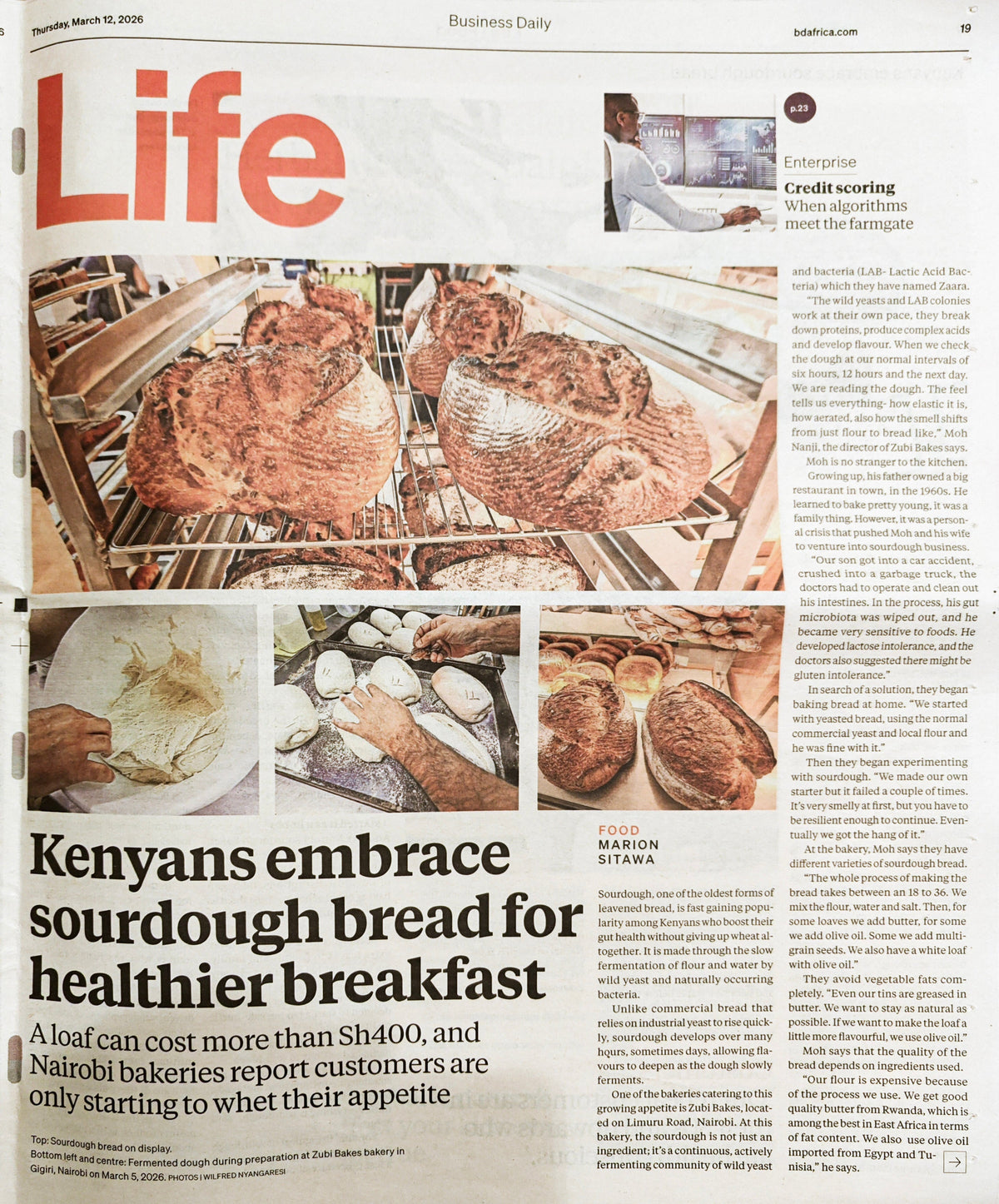 Photo of article in the Business Daily publication.